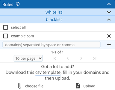 Screenshot showing how to block a single domain Screenshot showing how to block a single domain