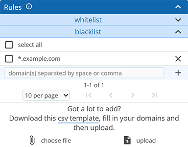 Screenshot showing how to block a domain and all its subdomains Screenshot showing how to block a domain and all its subdomains
