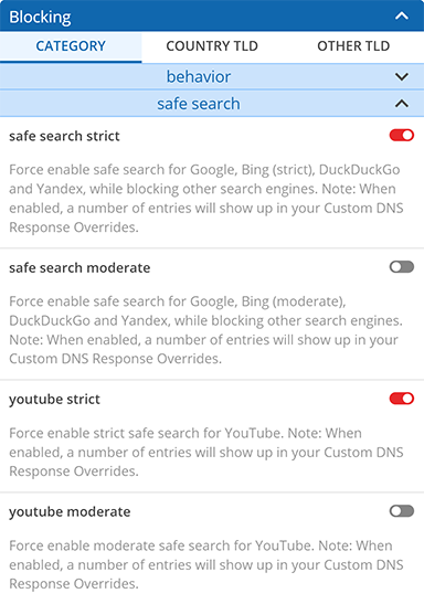 Screenshot showing settings for enabling or disabling Safe Search Screenshot showing settings for enabling or disabling Safe Search