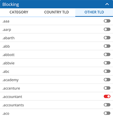 Screenshot showing how to block a generic TLD Screenshot showing how to block a generic TLD