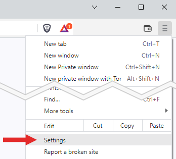 Screenshot showing how to get to Brave Settings Screenshot showing how to get to Brave Settings
