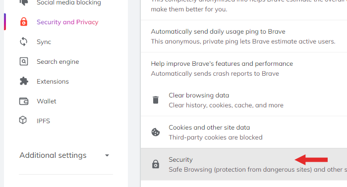 Screenshot showing how to get to security settings Screenshot showing how to get to security settings