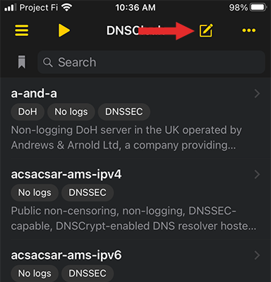 Screenshot showing how to edit DNSCloak configuration Screenshot showing how to edit DNSCloak configuration