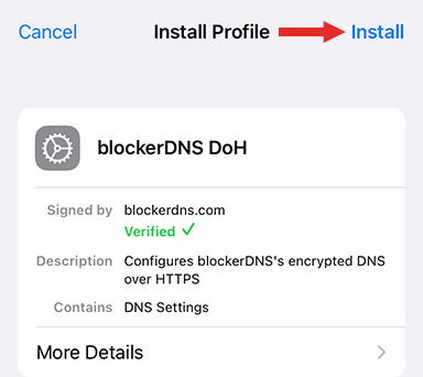 Screenshot showing how to install profile Screenshot showing how to install profile