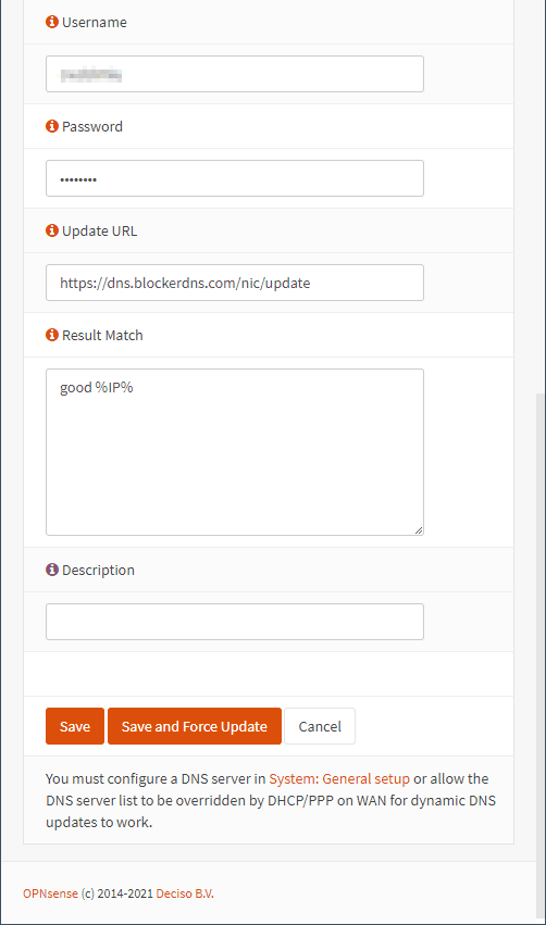 Screenshot showing dynamic DNS settings for OPNsense router Screenshot showing dynamic DNS settings for OPNsense router