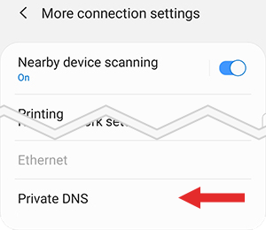 Screenshot showing how to get to Private DNS setting Screenshot showing how to get to Private DNS setting